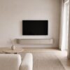 Japandi Tv Meubel Beige Mat Curved | Met Geïntegreerde Ledverlichting | Inclusief Ophang Systeem.