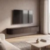 Japandi TV Meubel Walnoot – Floating Curved Cabinet – Volledig Gemonteerd